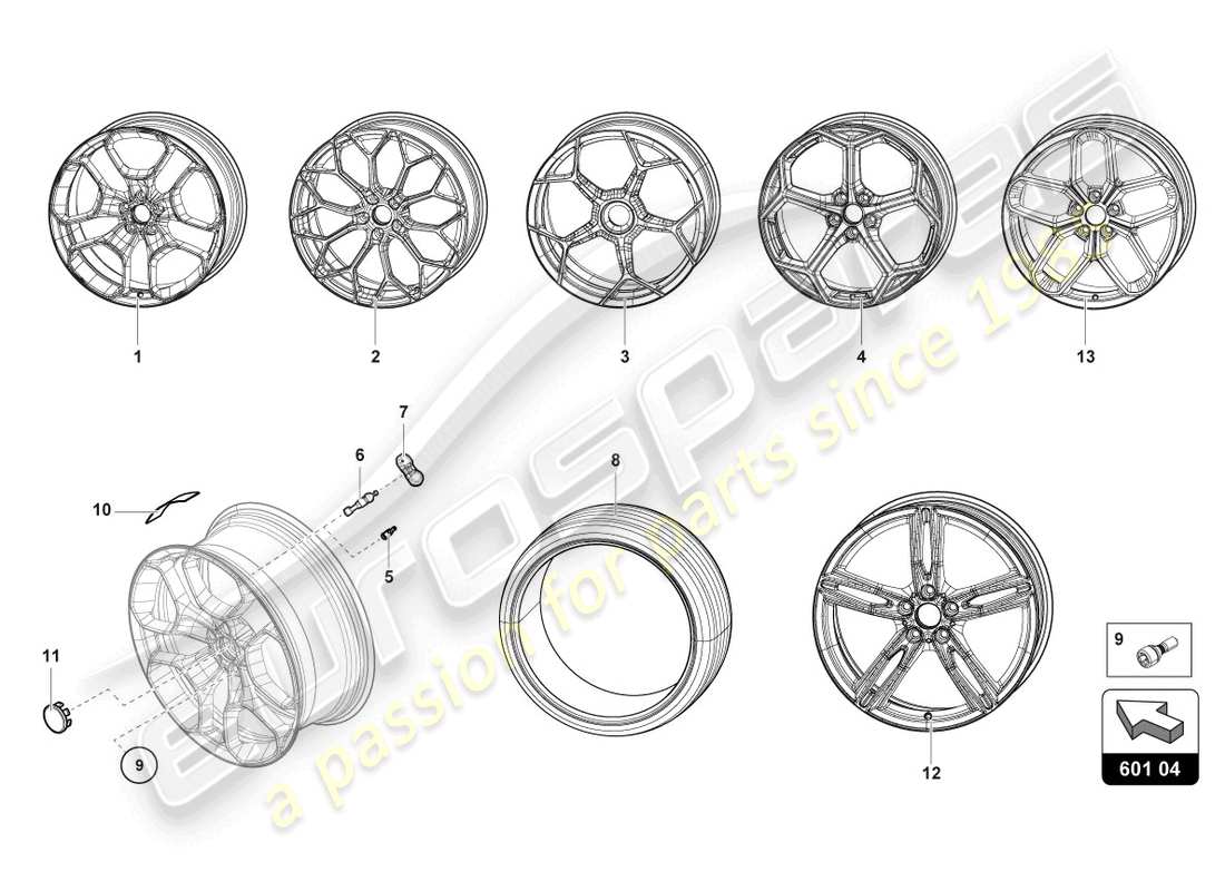 lamborghini evo spyder (2023) wheels/tyres rear part diagram