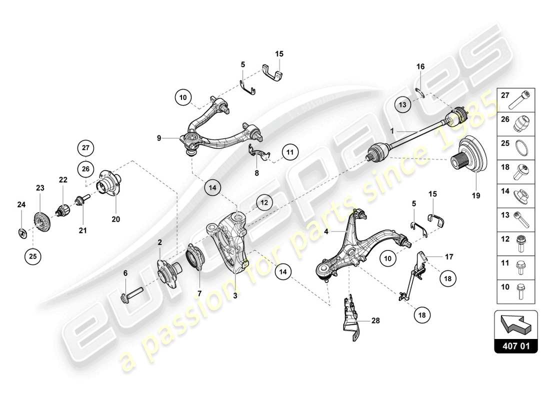 lamborghini evo coupe (2023) axle shaft front part diagram