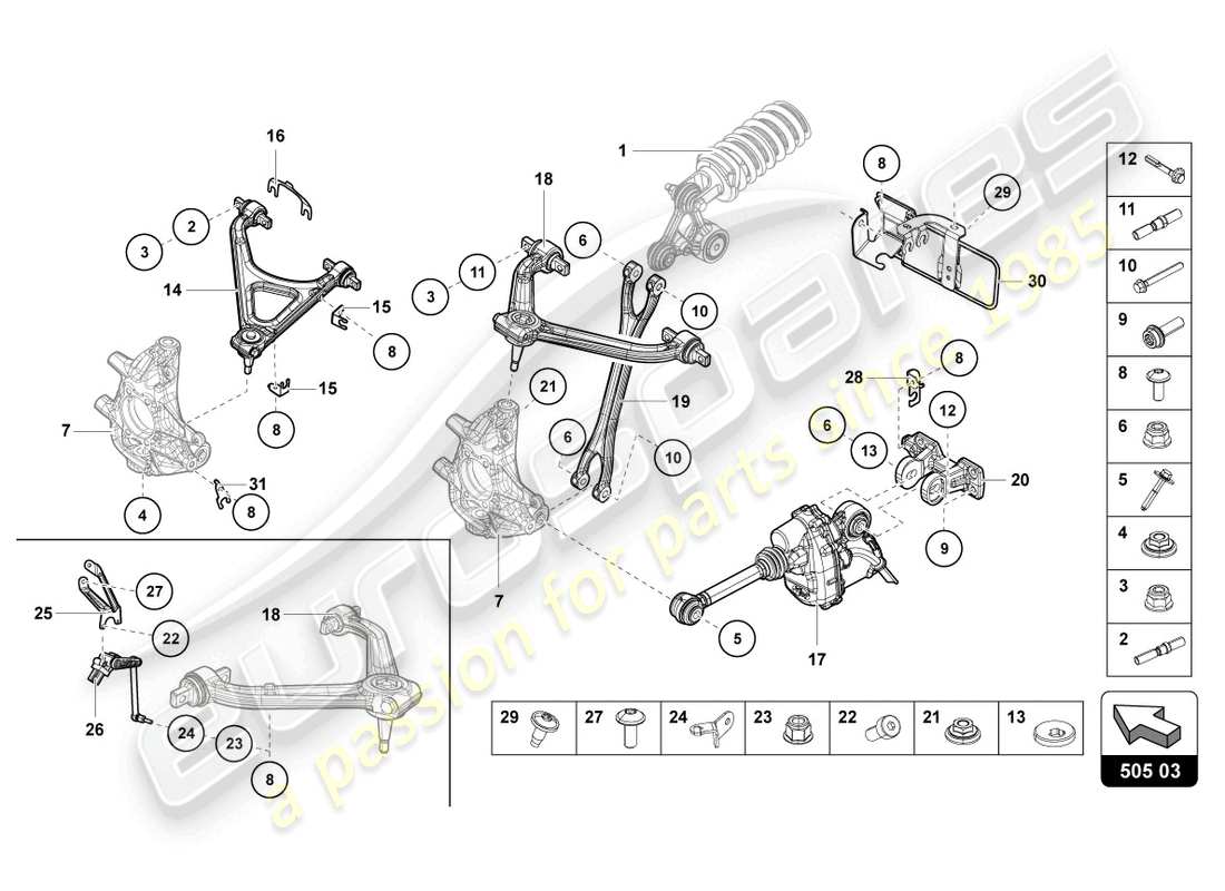 lamborghini sian roadster (2021) suspension rear part diagram