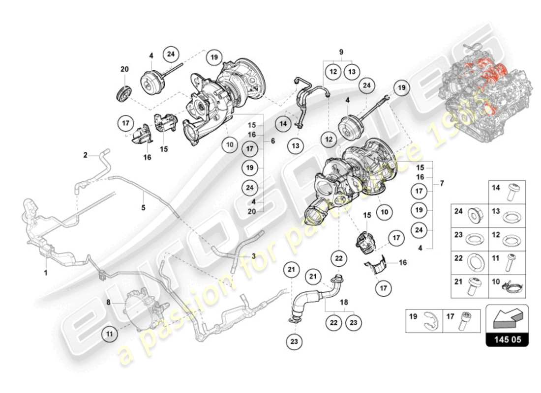 lamborghini urus (2020) exhaust gas turbocharger parts diagram