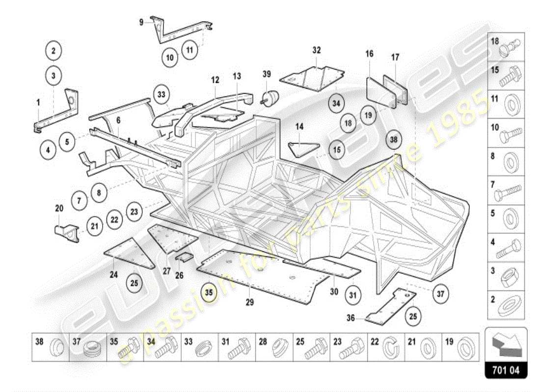 lamborghini diablo vt (1996) trim frame front part part diagram