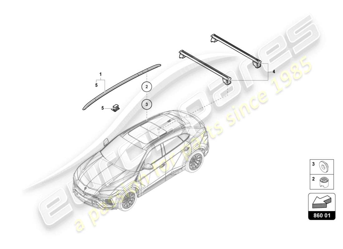 lamborghini urus s (2024) roof rail front part diagram