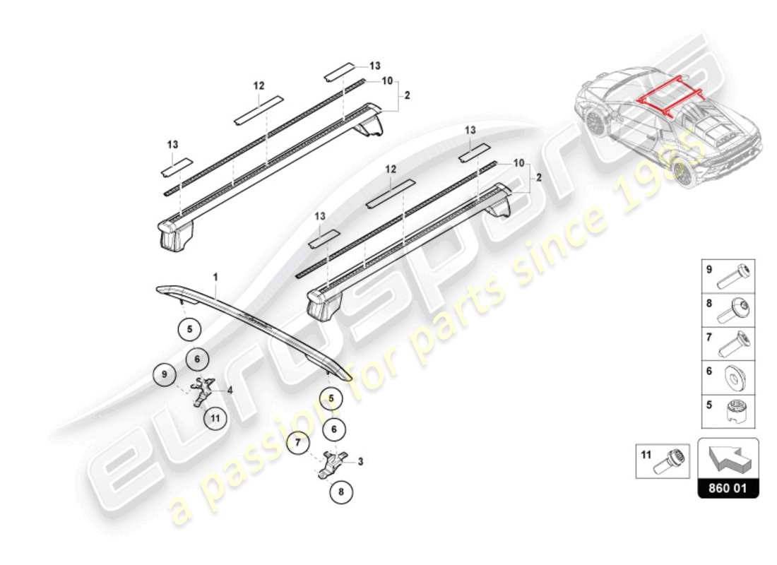 lamborghini sterrato (2024) roof rail parts diagram