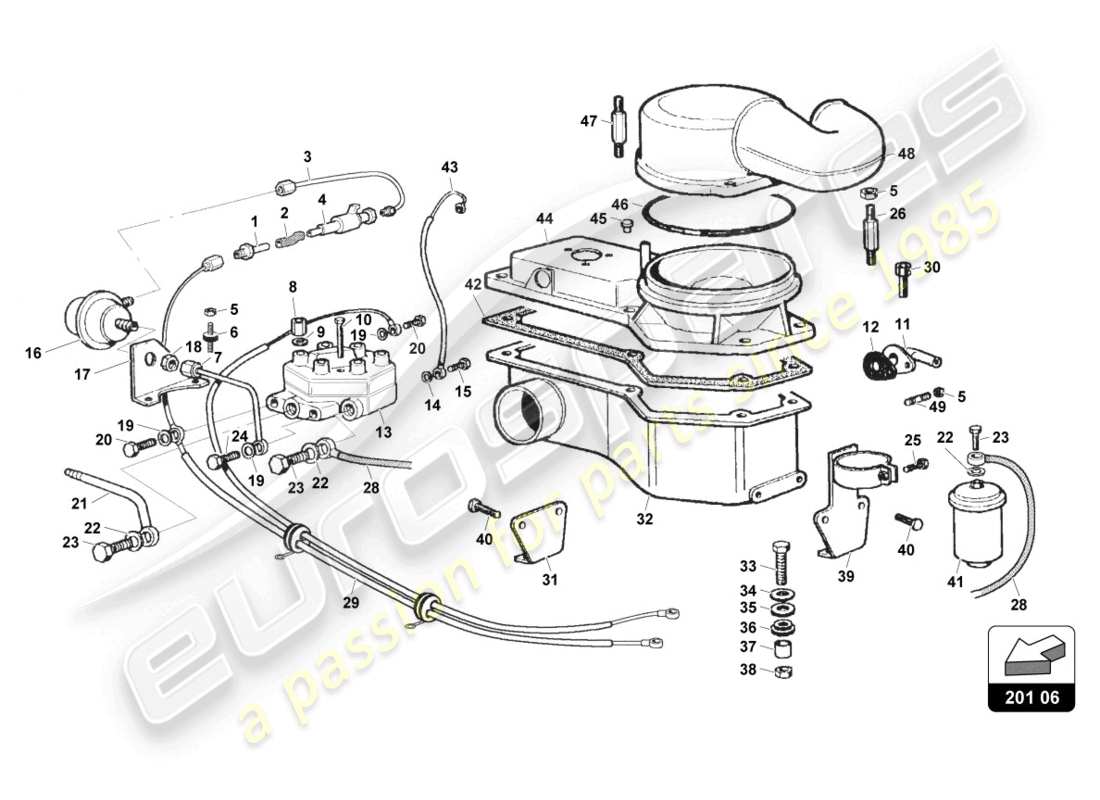 lamborghini countach 25th anniversary (1989) air meter part diagram