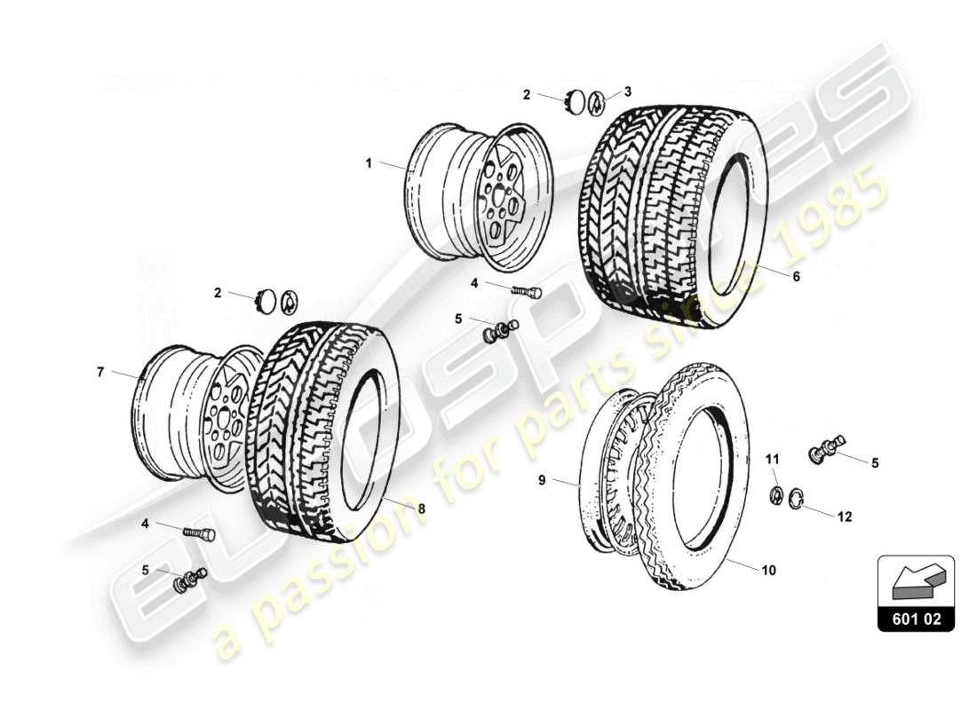 lamborghini countach 25th anniversary (1989) rims and tyres part diagram