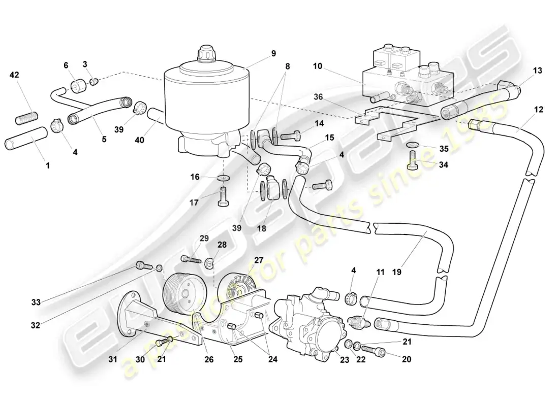 lamborghini murcielago roadster (2005) hydraulic system and fluid container with connect. pieces parts diagram