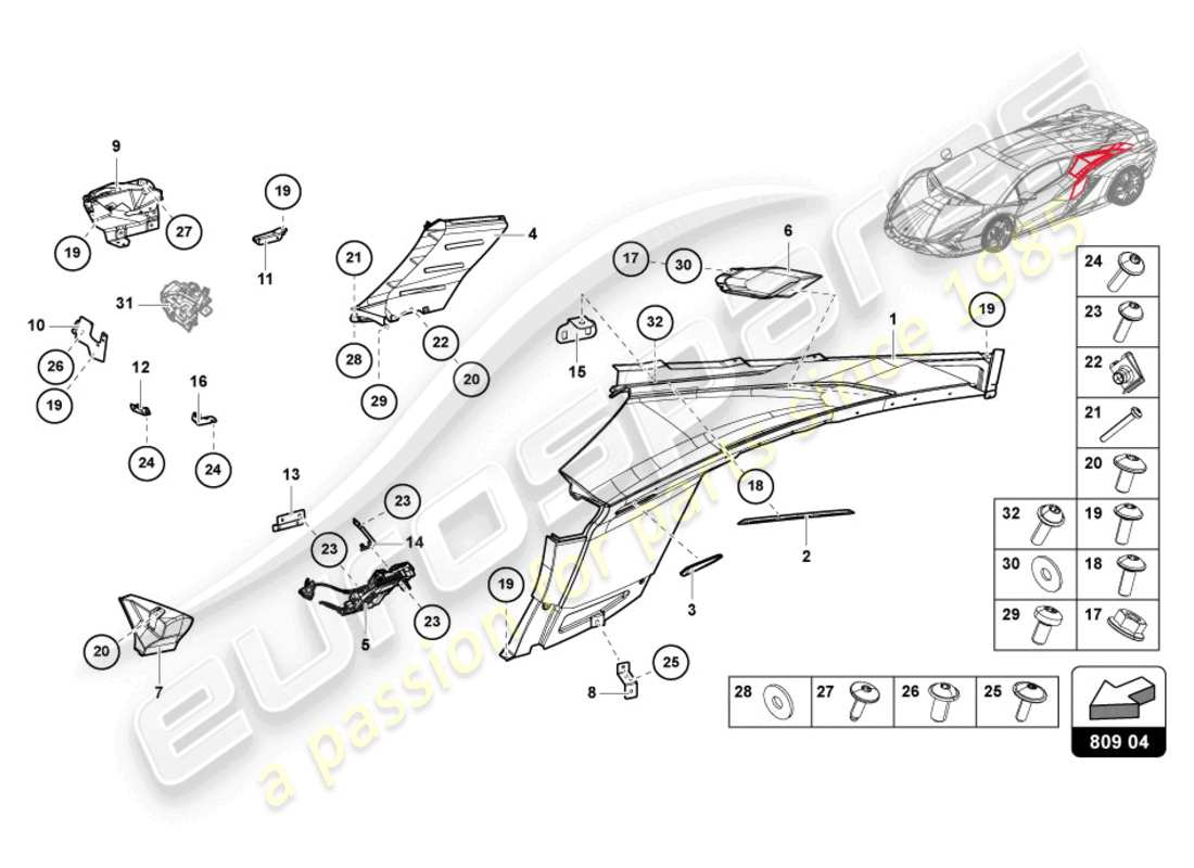 lamborghini sian roadster (2021) side trim panels part diagram