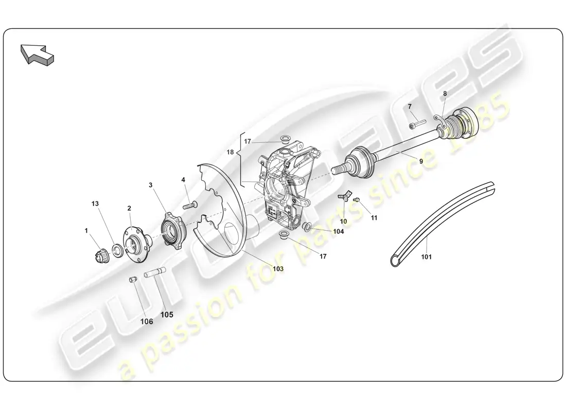 lamborghini super trofeo (2009-2014) rear drive shaft parts diagram