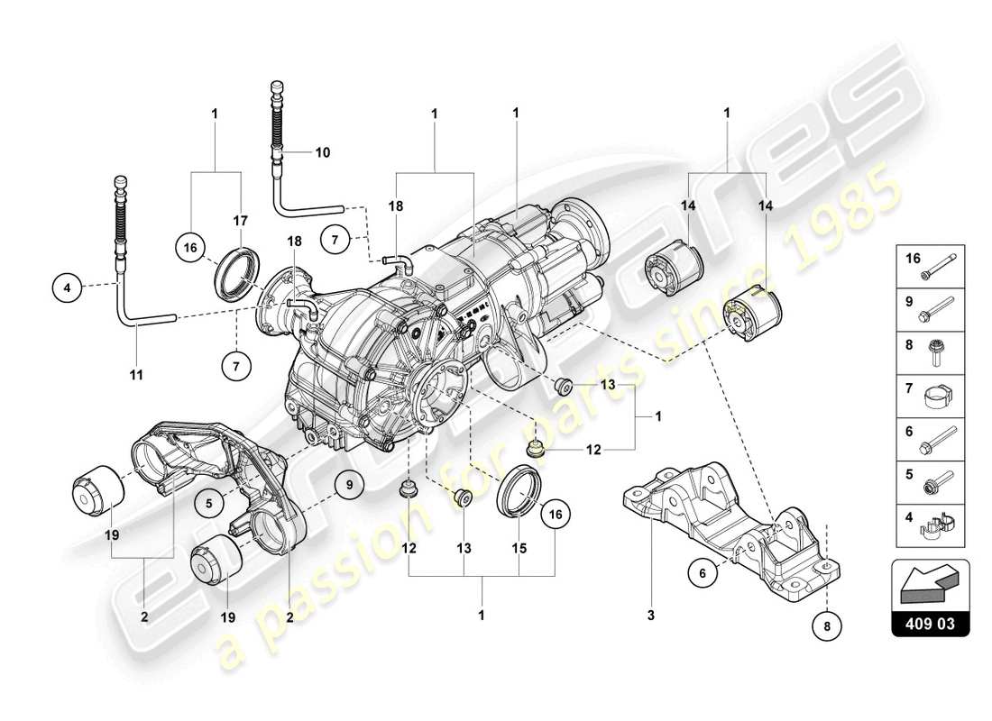 lamborghini sian roadster (2021) front axle differential with visco clutch part diagram