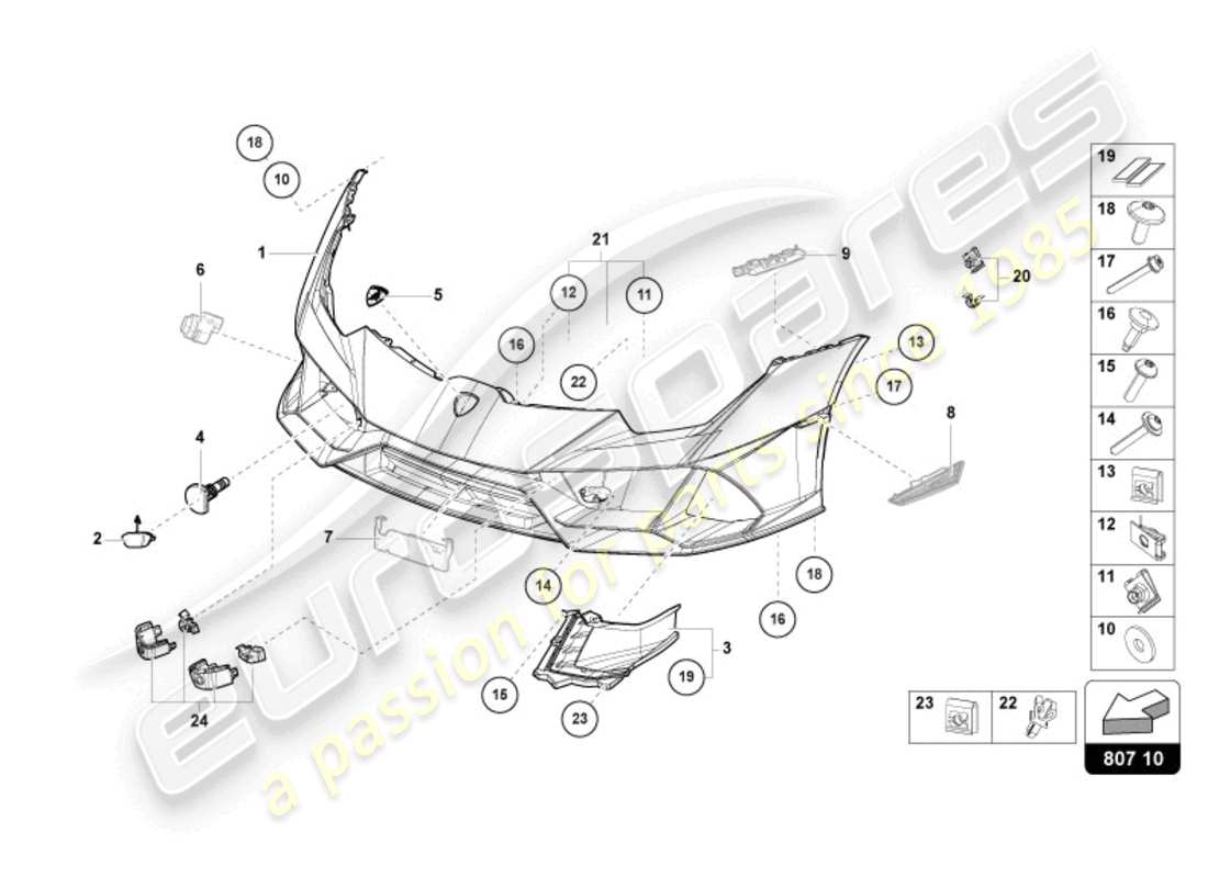 lamborghini evo spyder (2024) bumper front part diagram