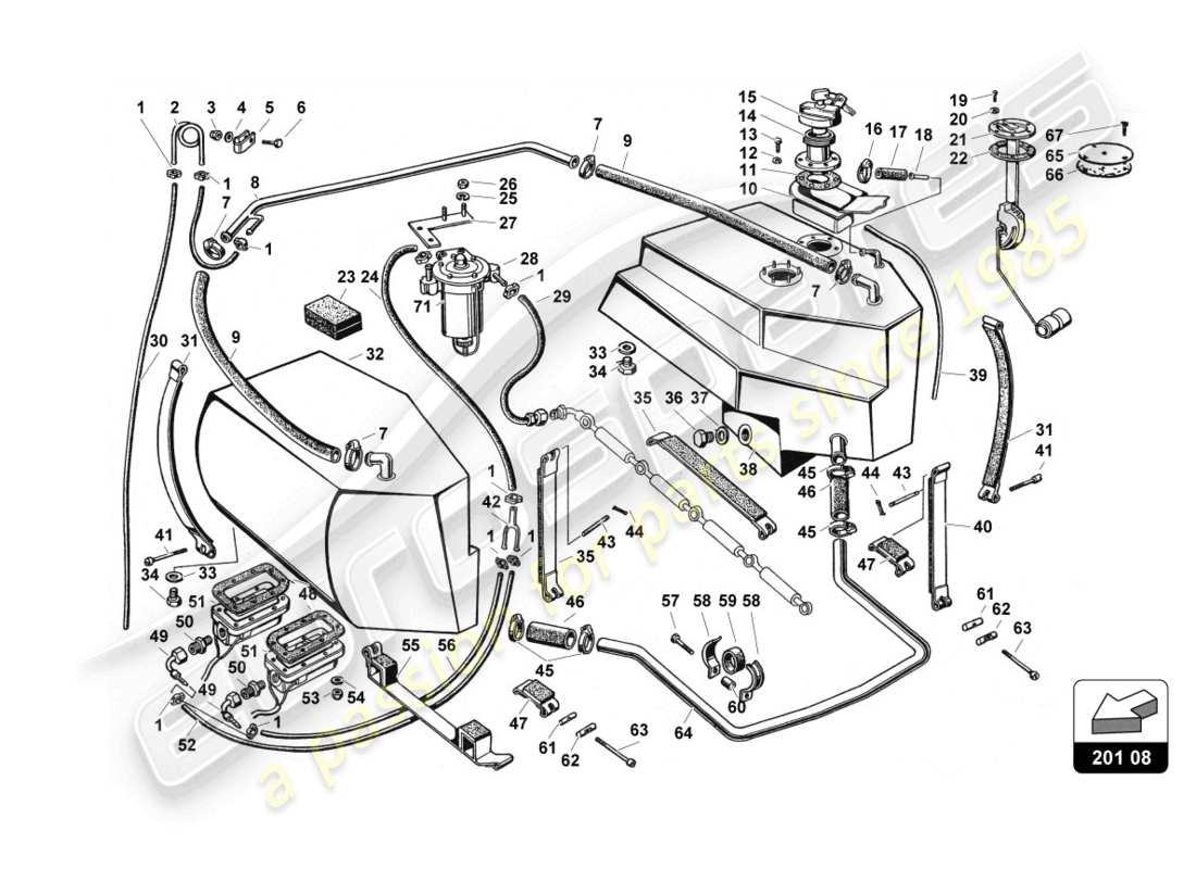 lamborghini countach 25th anniversary (1989) fuel system (carburetor engine) part diagram