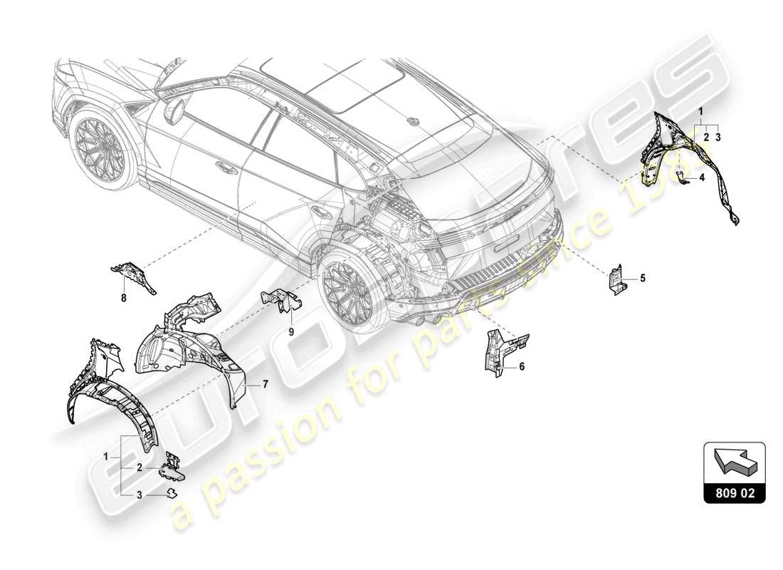 lamborghini urus s (2023) wing protector rear parts diagram