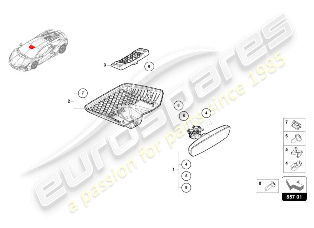 lamborghini revuelto coupe (2024) interior mirror part diagram