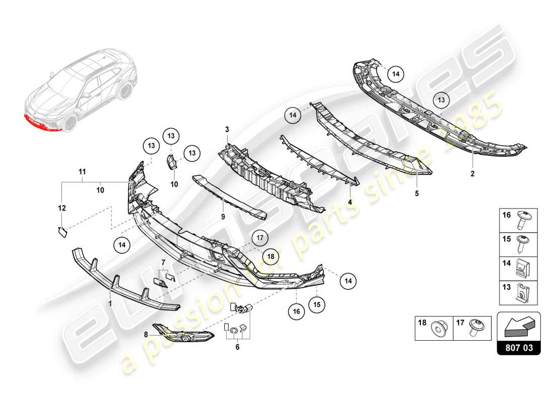 lamborghini urus s (2023) bumper, complete standard part diagram