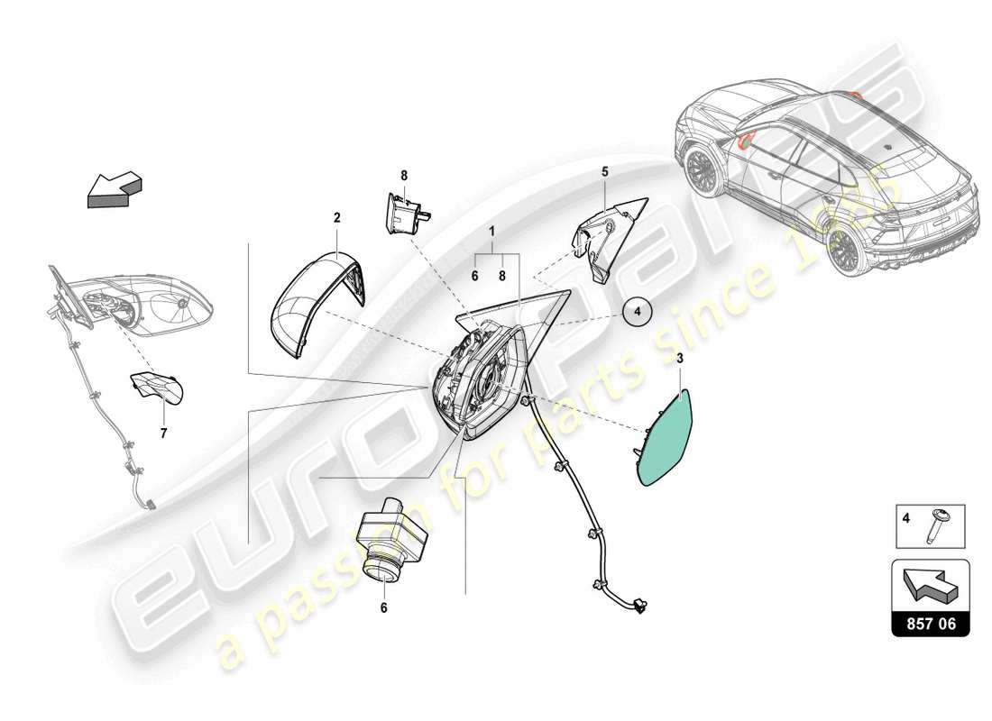lamborghini urus (2022) exterior mirror parts diagram