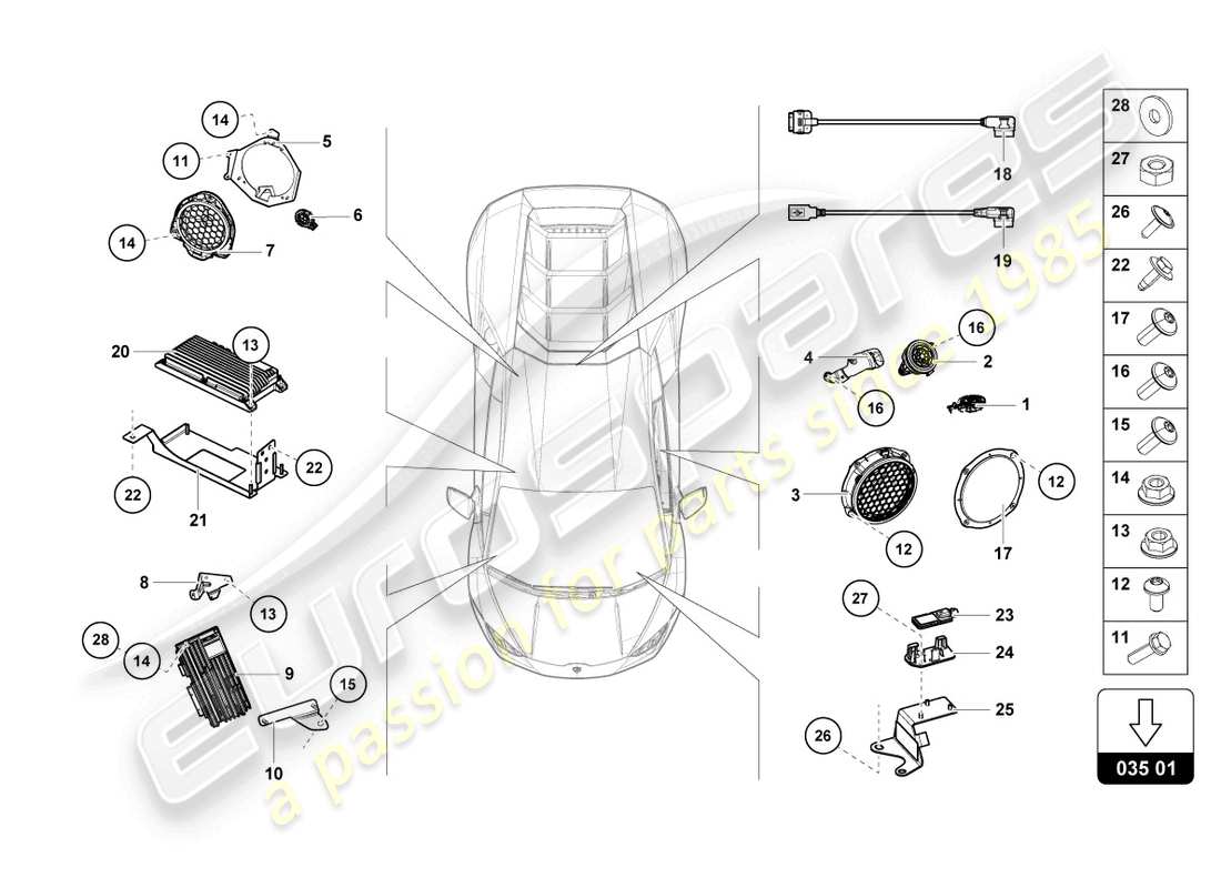 lamborghini 2023 (evo coupe) loudspeaker part diagram
