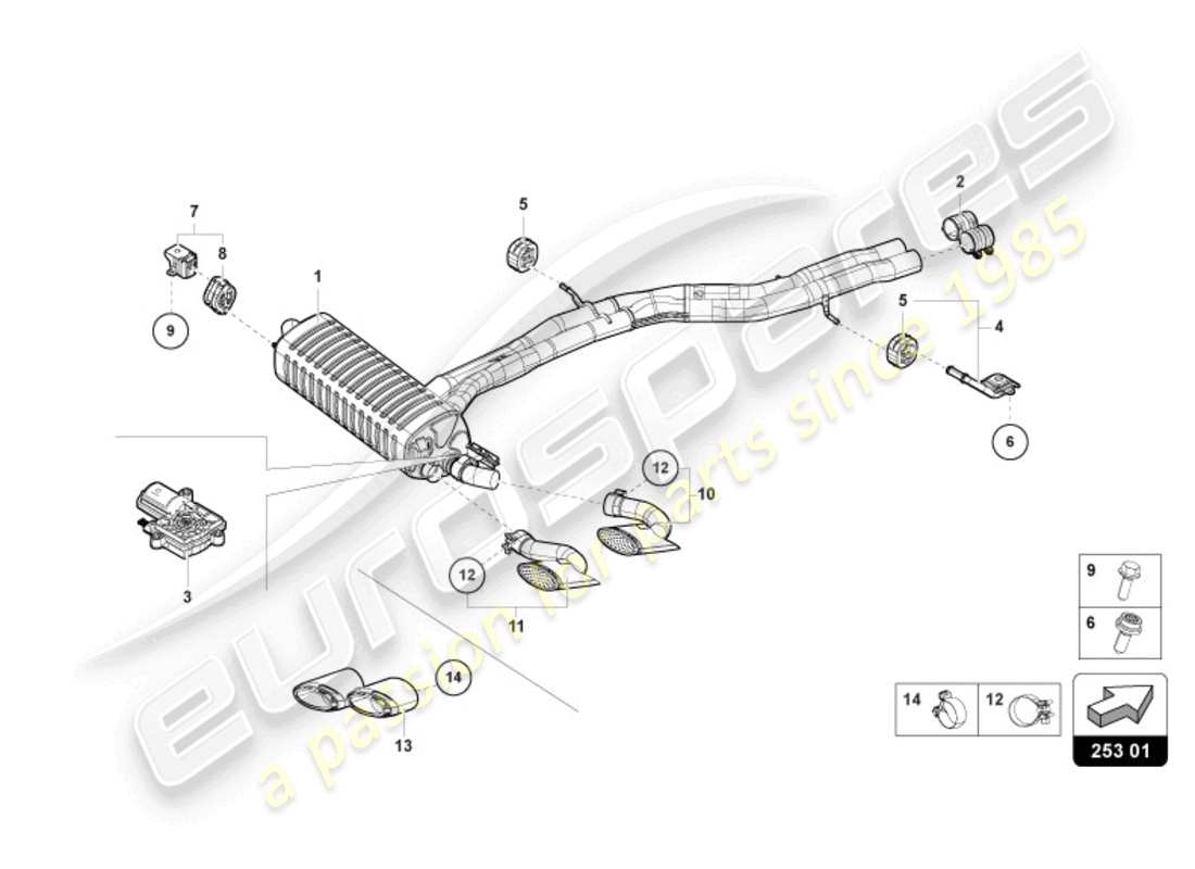 lamborghini urus (2020) rear silencer parts diagram