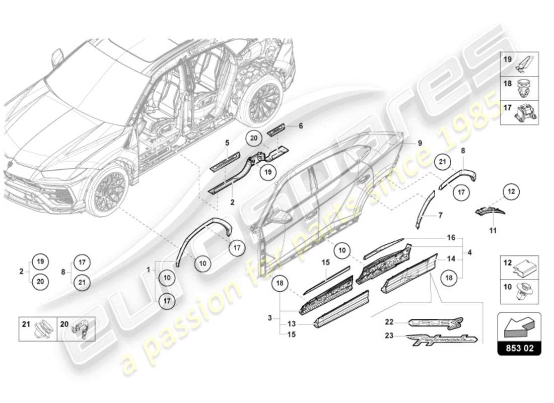 lamborghini urus (2021) sill trim strip parts diagram