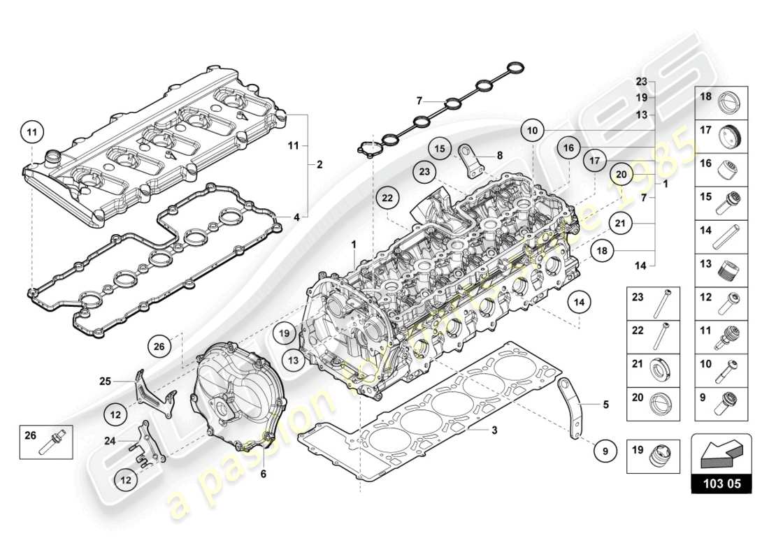lamborghini evo coupe 2wd (2021) complete cylinder head right part diagram