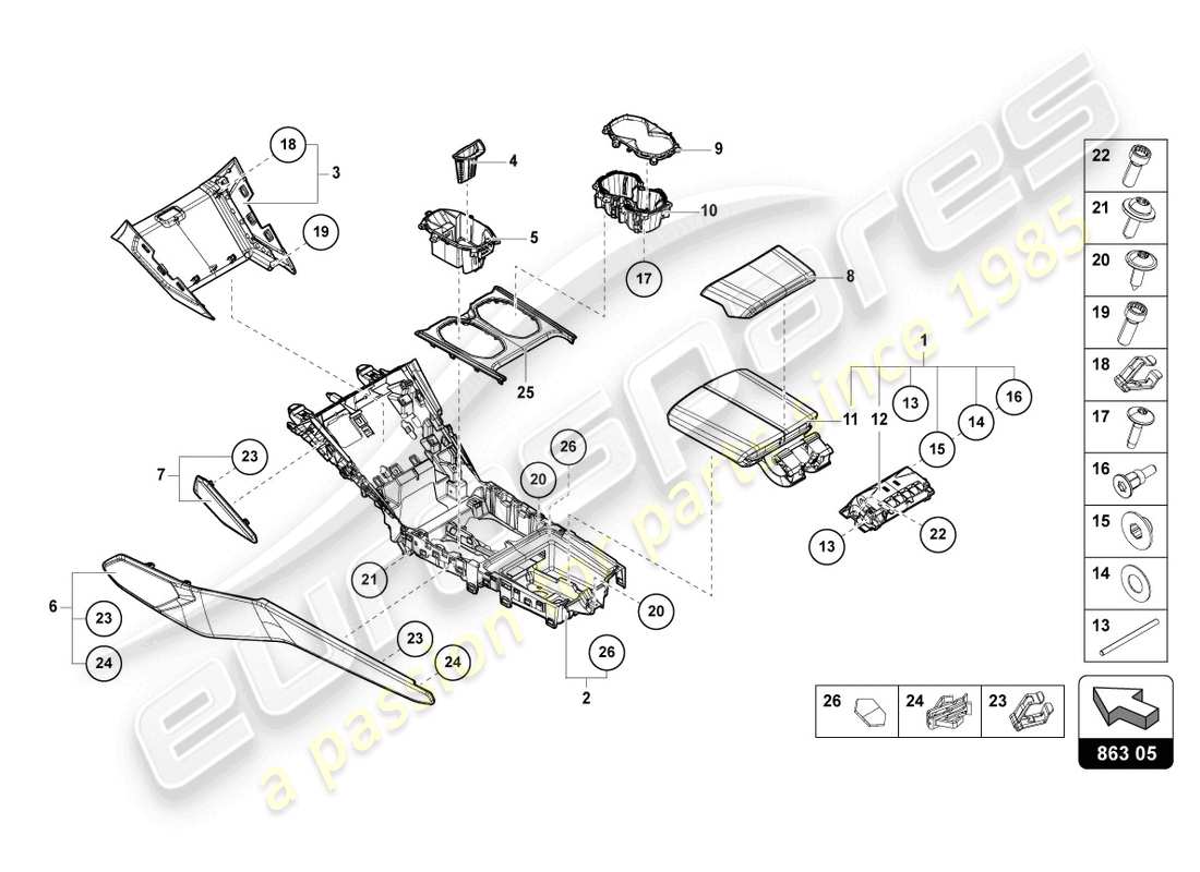 lamborghini urus (2021) tunnel upper centre parts diagram