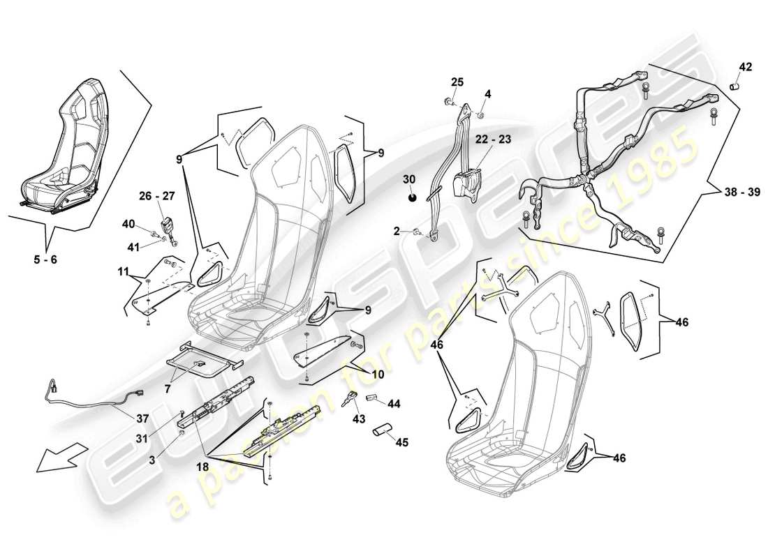 lamborghini lp570-4 sl (2012) sports seat parts diagram