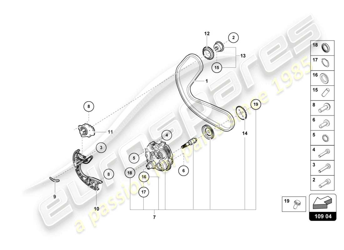lamborghini evo coupe (2023) timing chain part diagram