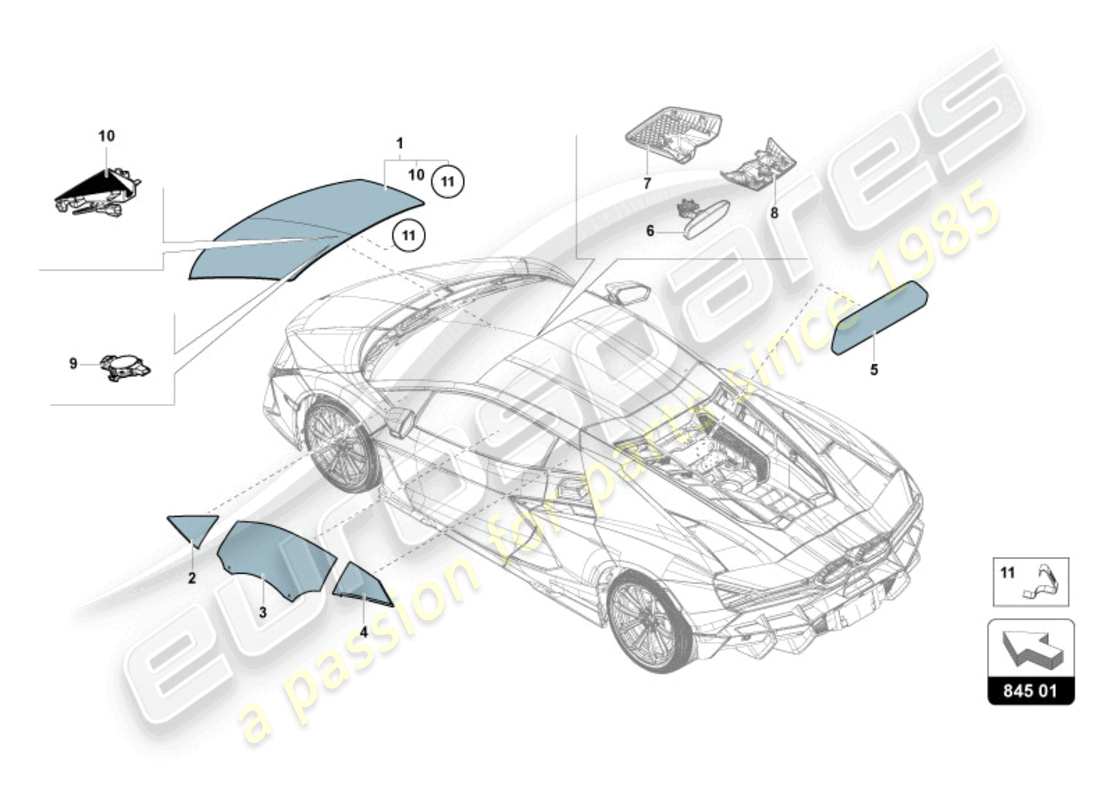 lamborghini revuelto coupe (2024) window glasses part diagram