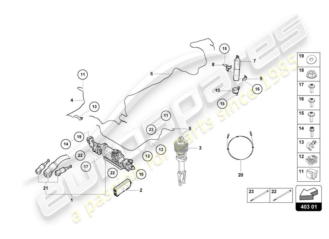 lamborghini evo coupe (2023) lifting device parts diagram