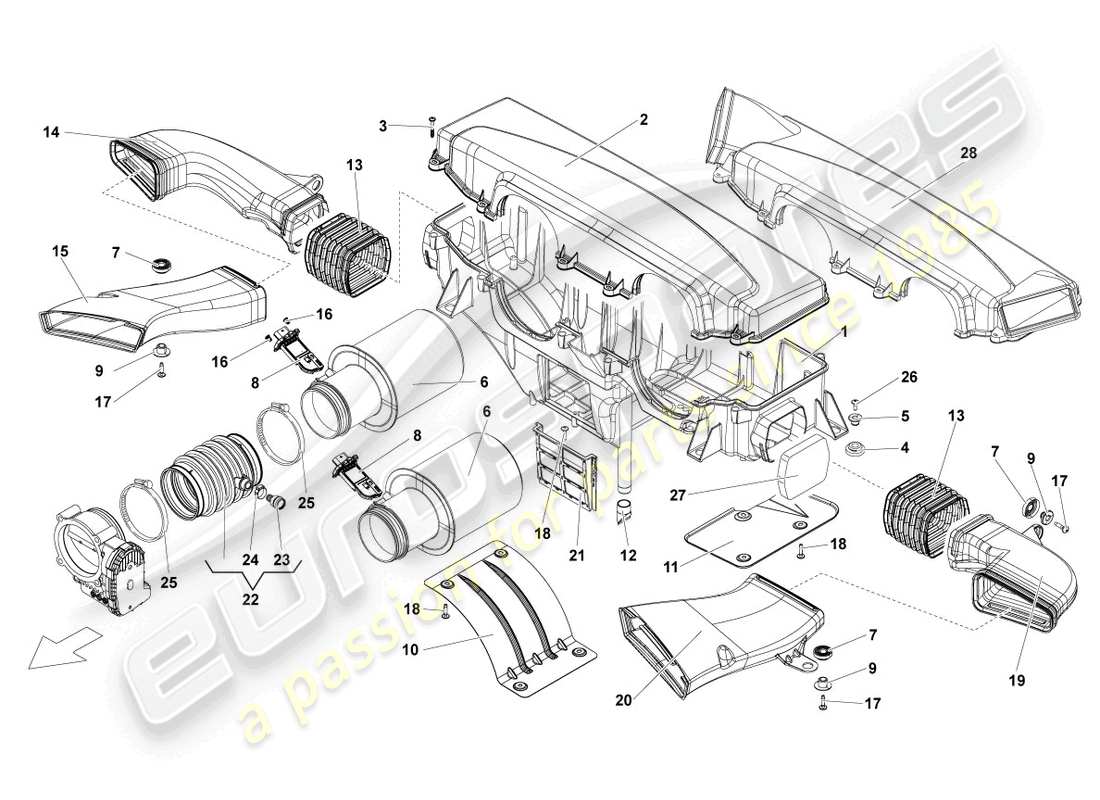 lamborghini lp550-2 spyder (2010) air filter with connecting parts part diagram