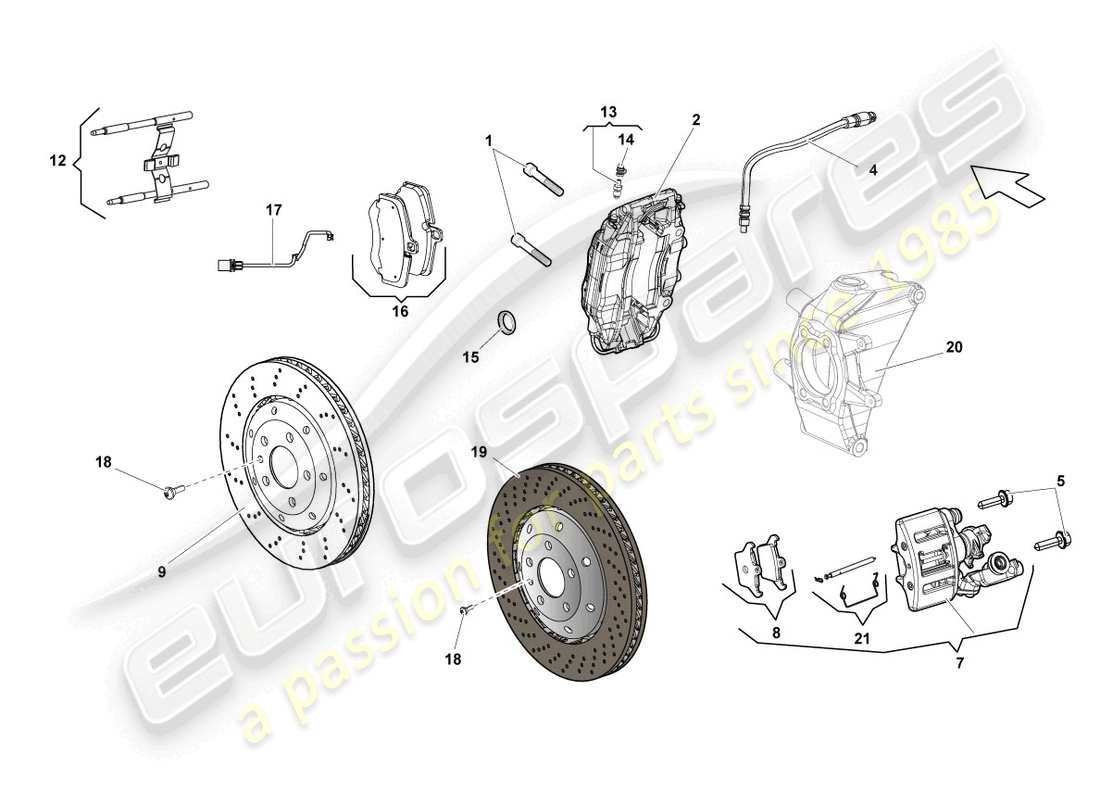 lamborghini lp550-2 spyder (2010) disc brake rear part diagram