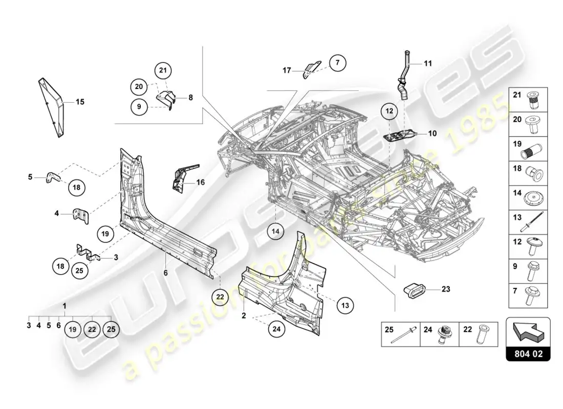 lamborghini evo spyder (2020) reinforcement parts diagram