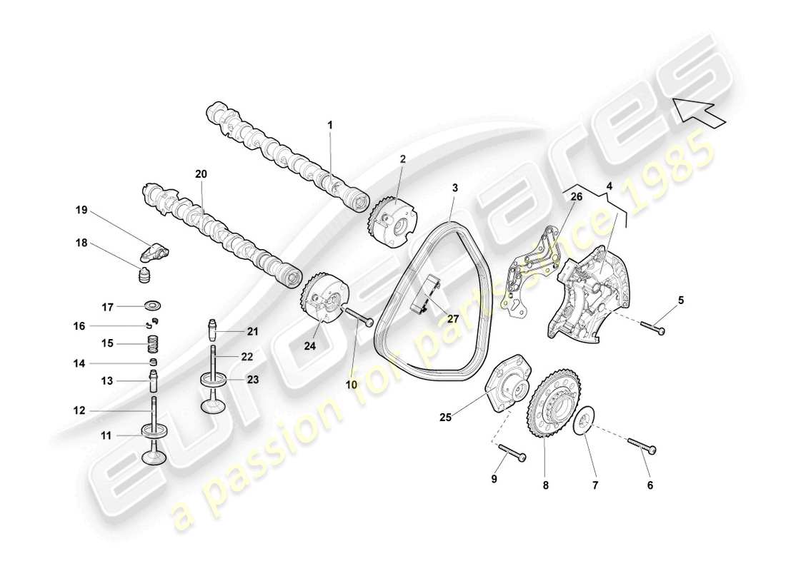 lamborghini lp570-4 spyder performante (2013) camshaft, valves cylinders 6-10 part diagram