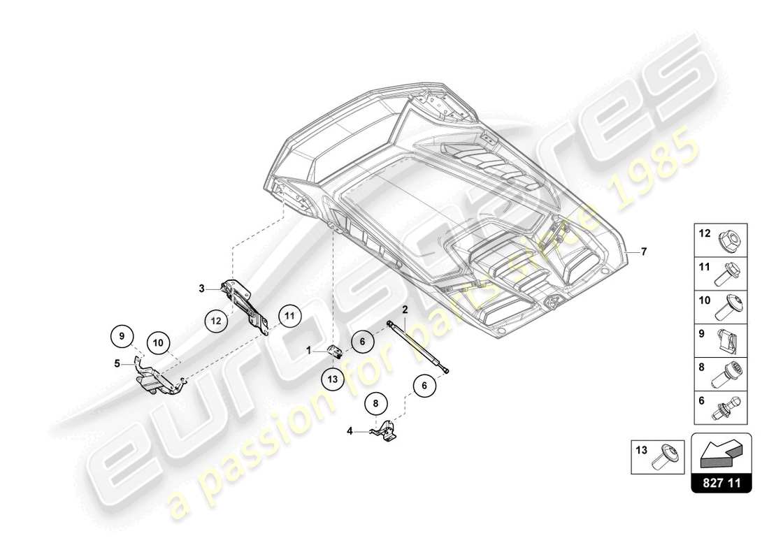 lamborghini 2024 (tecnica) engine cover with insp. cover part diagram