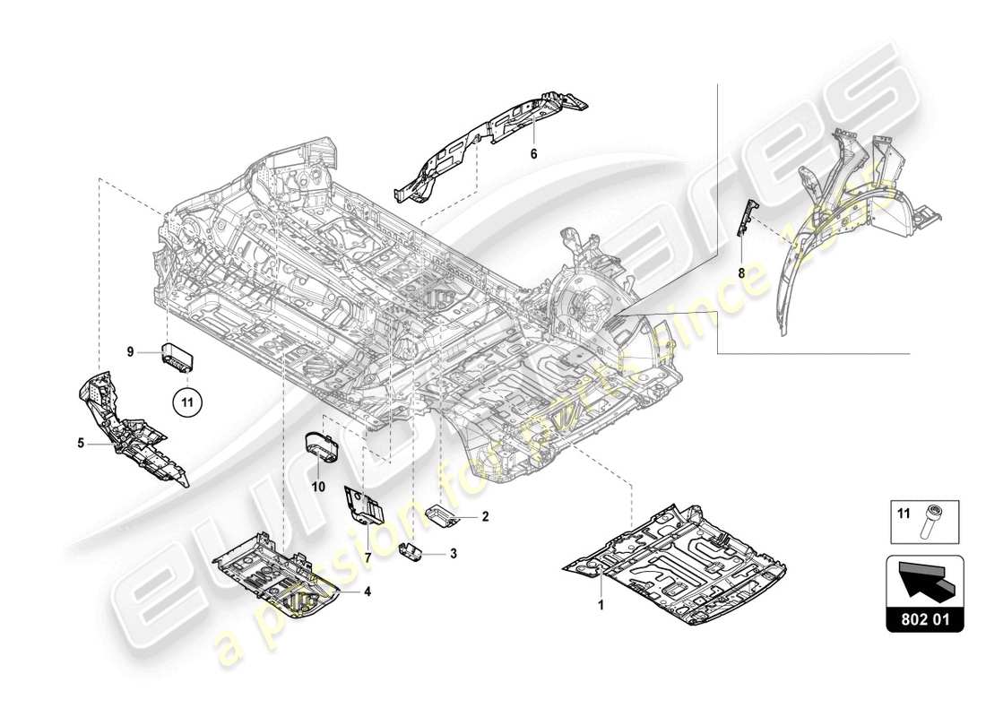 lamborghini urus (2020) bottom plate parts diagram