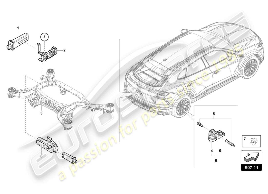 lamborghini urus (2020) tyre pressure sensor parts diagram