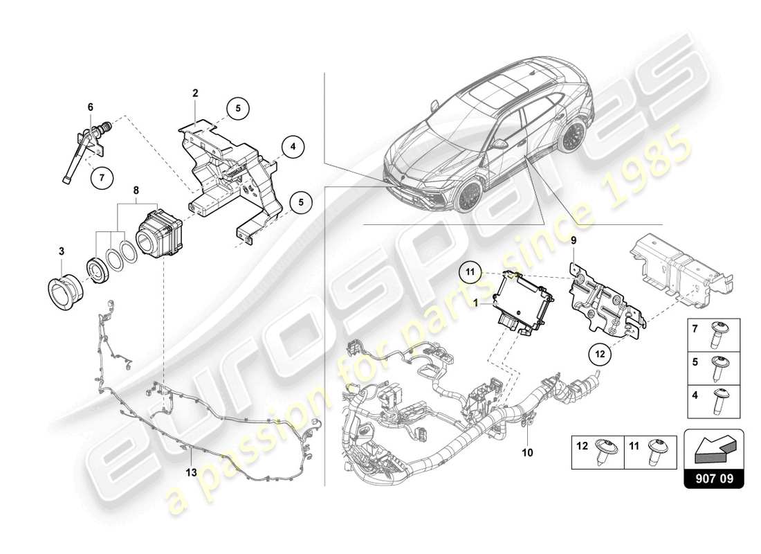 lamborghini urus (2019) camera for night-vision system part diagram