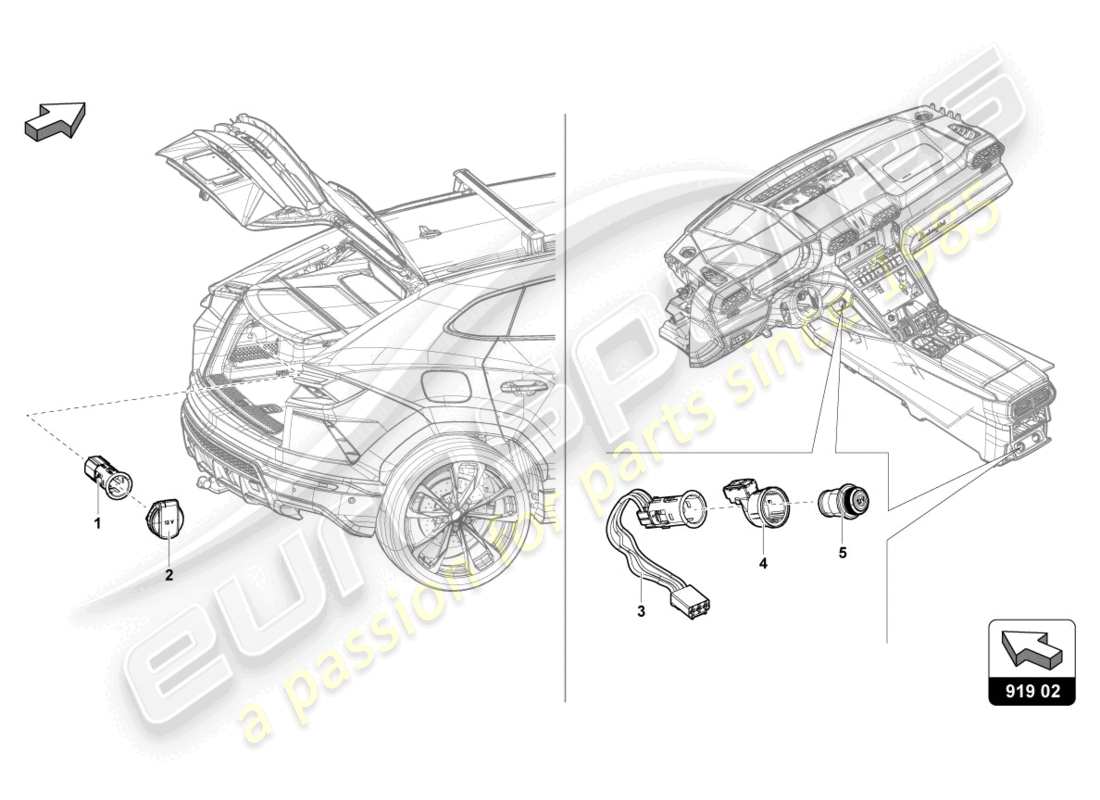 lamborghini urus (2020) cover with cigarette lighter and socket part diagram