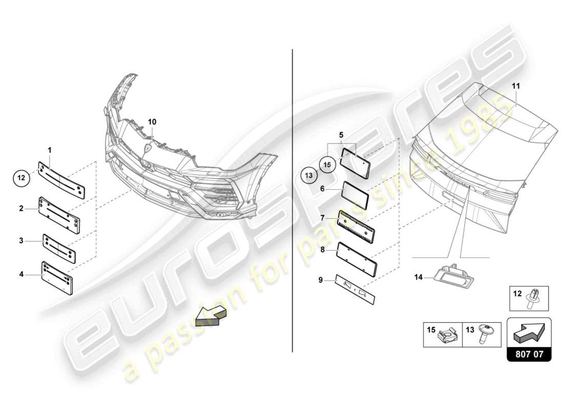 lamborghini urus (2021) licence plate holder parts diagram