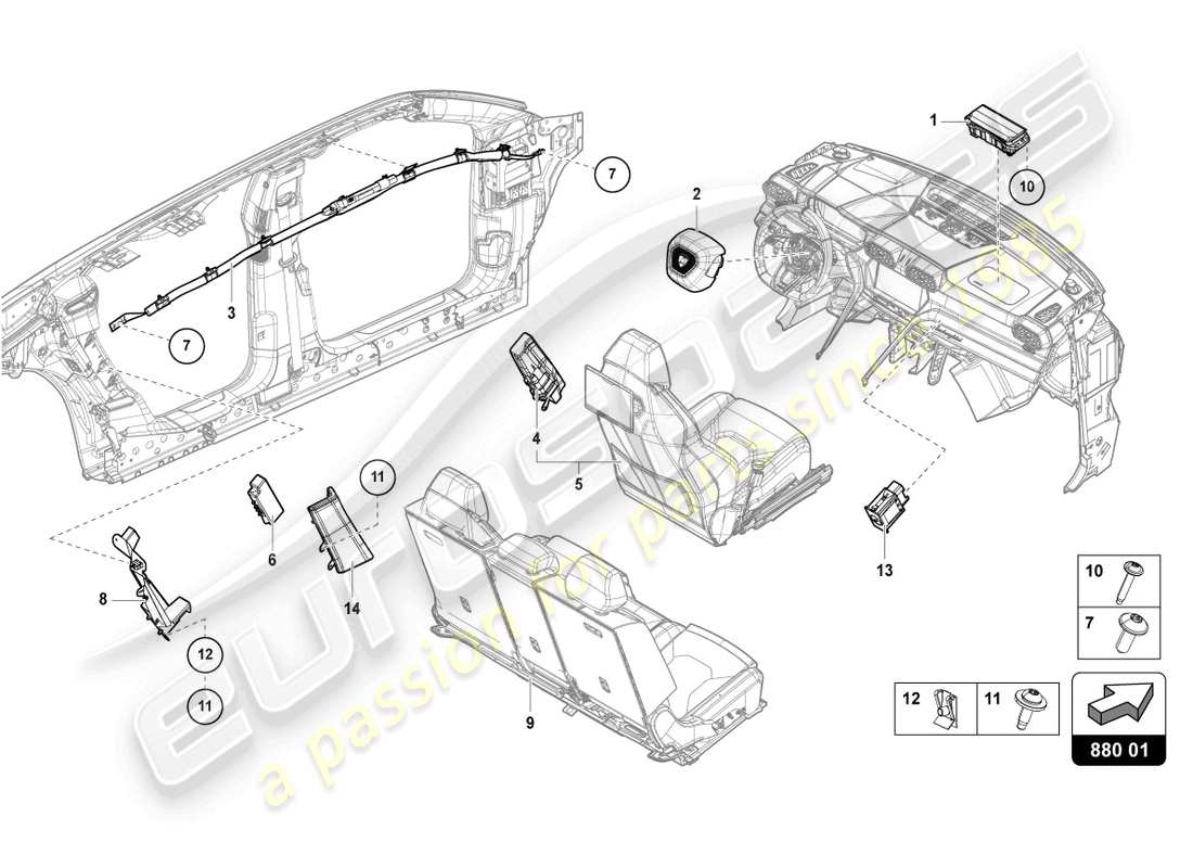 lamborghini urus (2020) airbag parts diagram