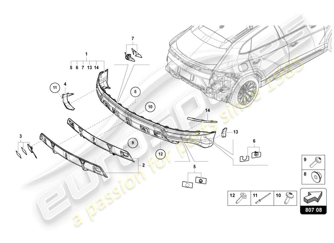 lamborghini urus (2019) bumper, complete rear carbon part diagram