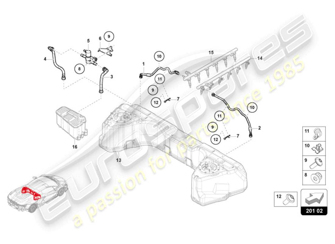 lamborghini revuelto coupe (2024) fuel supply system part diagram