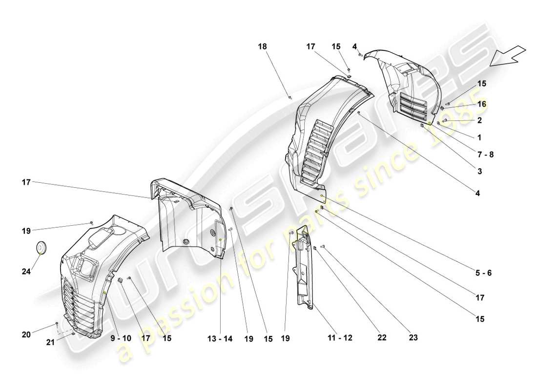 lamborghini superleggera (2008) wheel housing liner front and rear part diagram