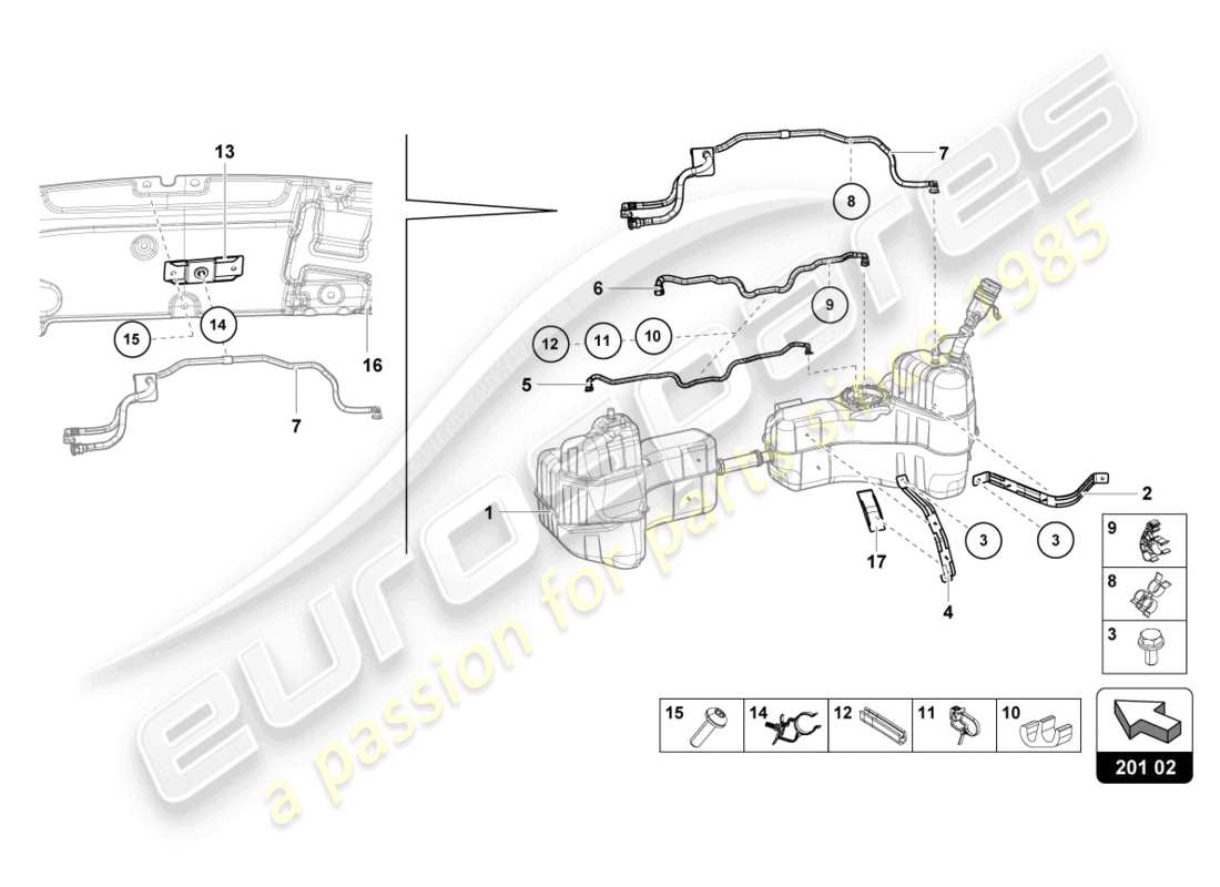 lamborghini evo coupe 2wd (2021) for fuel tank and fuel line fuel line fasteners part diagram