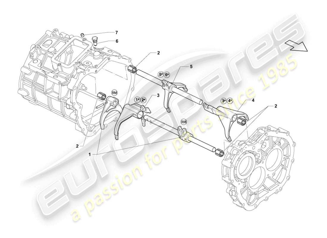 lamborghini superleggera (2008) selector shaft with selec.fork part diagram