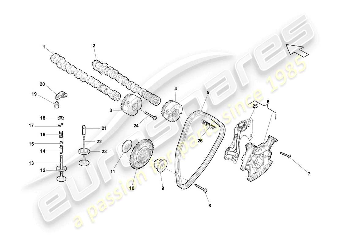 lamborghini lp560-4 coupe (2011) camshaft, valves cylinders 1-5 parts diagram