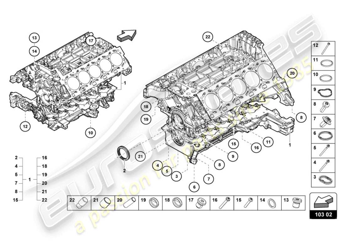 lamborghini 2023 (evo spyder 2wd) engine block part diagram