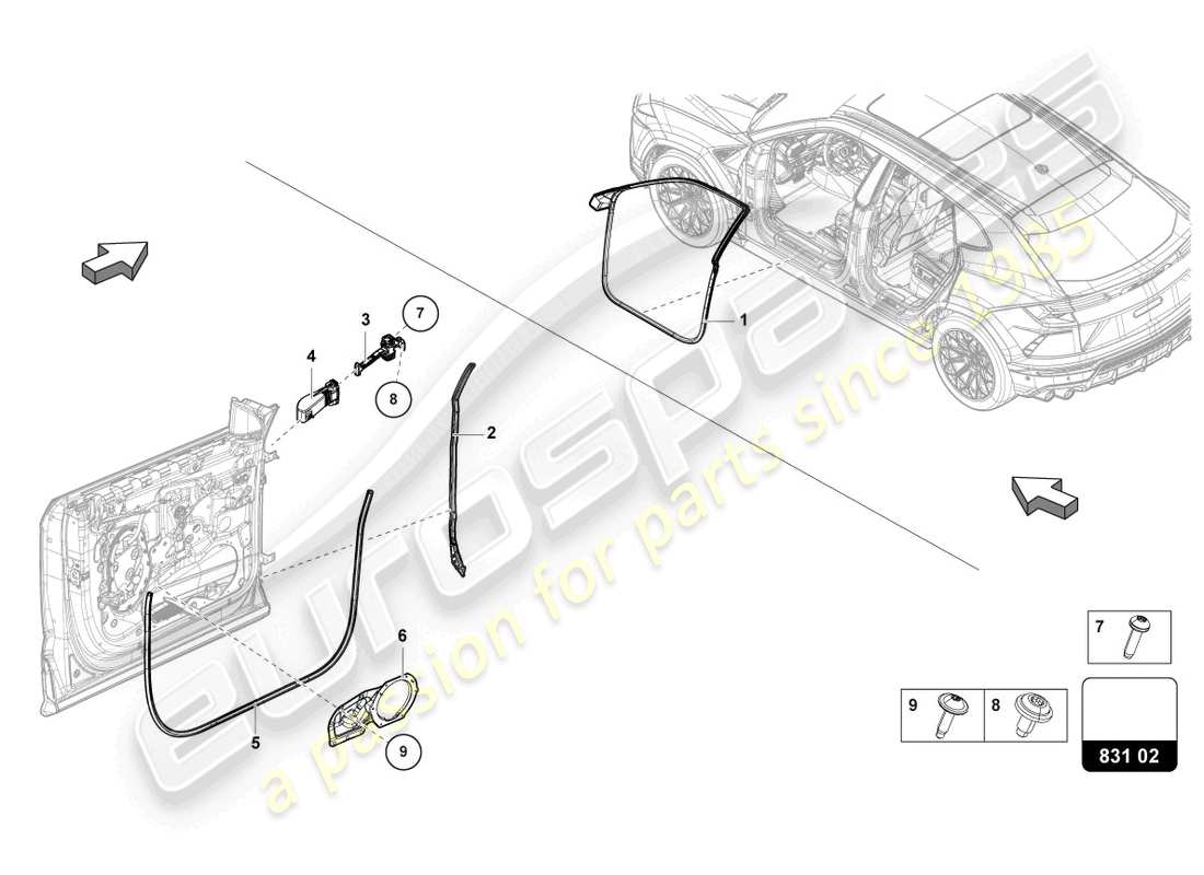 lamborghini urus (2021) door seal front parts diagram
