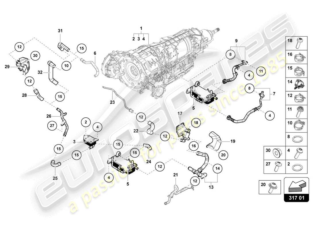 lamborghini urus (2020) cooling system for gear oil parts diagram