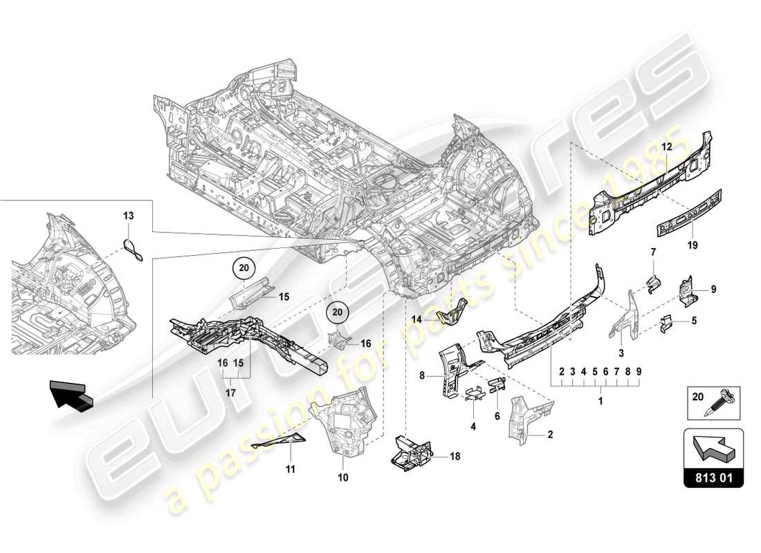 lamborghini urus (2020) underbody rear parts diagram