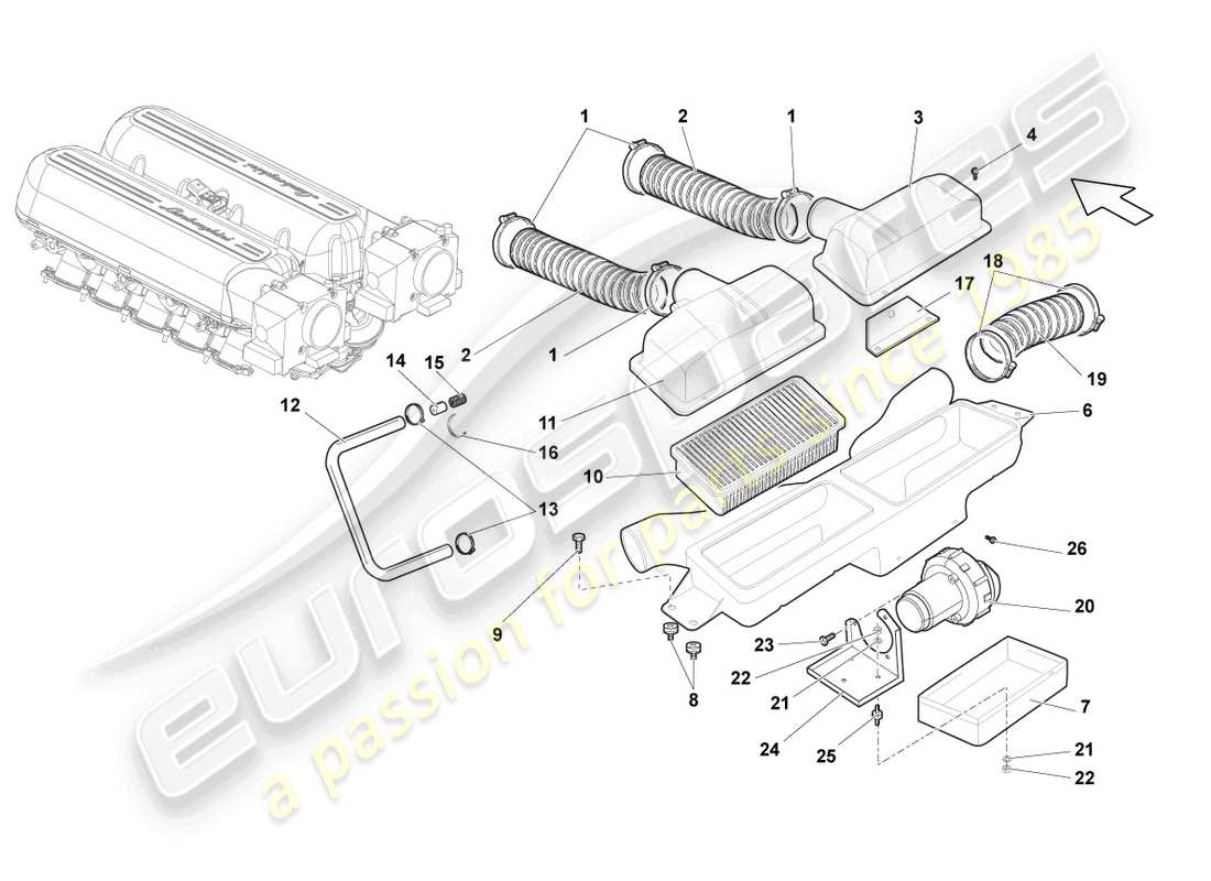 lamborghini superleggera (2008) air filter part diagram